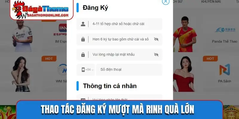 Thao tác đăng ký mượt mà rinh quà lớn